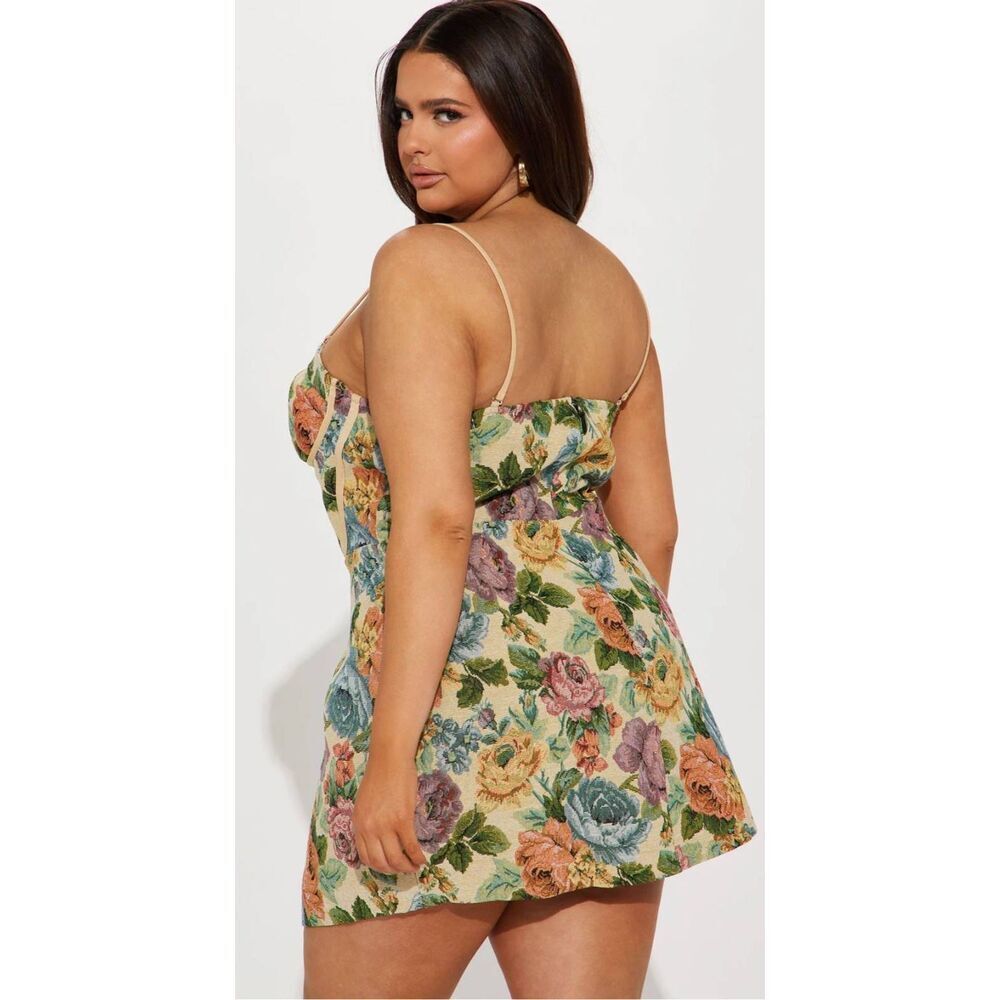 Fashion Nova Royal/Rich Corset Mini Dress/Taupe Tapestry,Thin  Straps,NWOT,3XL